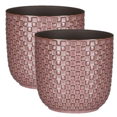 Mica Decorations Plantenpot Daan - 2x - keramiek roze - D13.5 cm - H13 cm - stijlvol patroon
