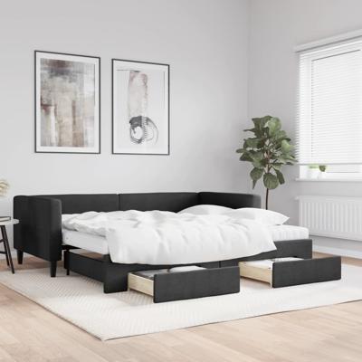 Slaapbank met onderschuifbed en lades 90x200 cm stof zwart