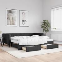 Slaapbank met onderschuifbed en lades 90x200 cm stof zwart