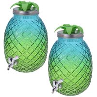 2x Stuks glazen drank dispenser ananas blauw/groen 4,7 liter - thumbnail