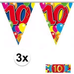 3x vlaggenlijn 10 jaar met gratis sticker