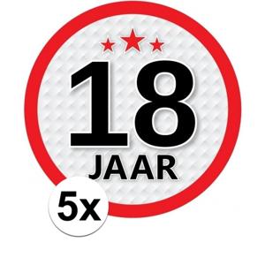 5x 18 jaar leeftijd sticker - rond - dia 15 cm - 18 jaar verjaardag/jubileum/leeftijd versiering