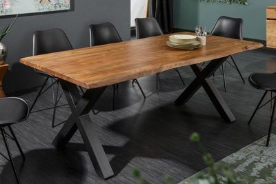 Massief houten eettafel MAMMUT NATURE 180cm acaciaboom rand X-frame antraciet 3,5cm tafelblad - 38352