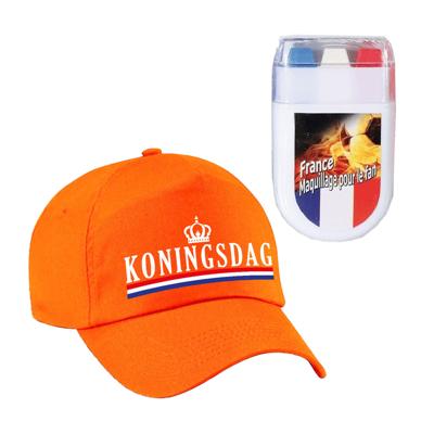 Koningsdag feest petje - baseballcap - oranje - Met vlag schminkstift - dames - heren