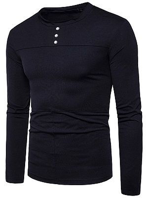 Crew Neck Decorative Button Plain Men T-Shirt