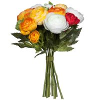 Kunstbloemen boeket ranonkels - oranje/rood - 22 cm - decoratie bloemen