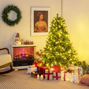 150 cm Voorverlichte Kunstkerstboom/844 takken/250 Veelkleurige en Warmwitte LED-Lampjes/11 Verlichtingsstanden Scharnierend