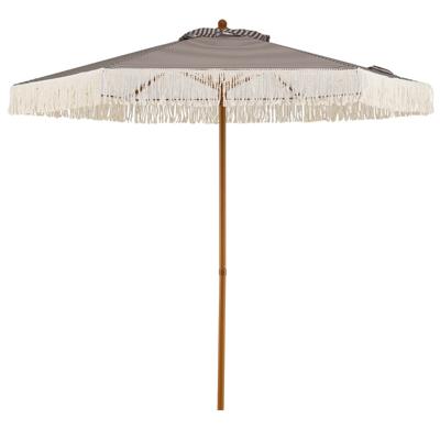 210 cm Parasol voor Buiten met Franjes Ventilerend Polyester Doek 6 Baleinen Aluminium Mast met Houtnerf Ronde Parasol met Strepen in Bohemienstijl-Groen en wit