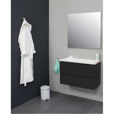 Basic Line Bella Badkamermeubelset - 80x55x46cm - 1 wasbak - Acryl - Wit - 0 kraangaten - Wandspiegel zonder verlichting - Melamine Antraciet mat SWGA80MAA0SP
