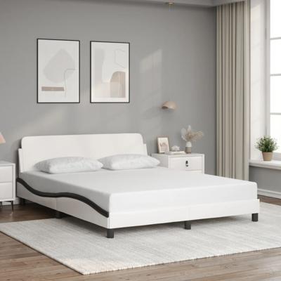 Bedframe met hoofdbord kunstleer zwart en wit 160x200 cm