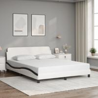 Bedframe met hoofdbord kunstleer zwart en wit 160x200 cm