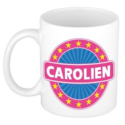 Carolien voornaam koffiemok - beker - wit/roze - 300 ml - Cadeau - Dames - Collega - Moederdag Carolien voornaam koffiemok - beker - wit/roze - 300 ml - Cadeau - Dames - Collega - Moederdag