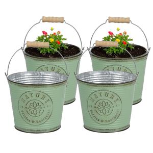 Plantenpot/bloempot emmer voor buiten - 4x - zink - jadegroen - D17 x H14 cm