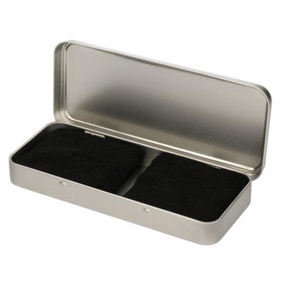 Sport zweetbandjes set - 2x stuks - zwart - in metalen opslag / bewaar doosje - sport artikelen