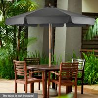 3 m Terras Parasol Buiten Parasol met Handmatige Druk op de Knop Kantelen 8 Hout Stokken Waterdichte Polyester Stof UV-Bescherming