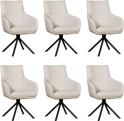 Set van 6 Crème leren industriële draaibare eetkamerstoelen Fancy - Toledo leer Misty (crème leer)