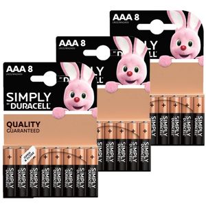 24x Duracell AAA Simply batterijen alkaline Lr03 Mn2400 1.5 V - Minipenlites AAA batterijen