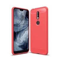 Geborsteld textuur koolstofvezel Soft TPU Case voor Nokia 7.1 (rood)