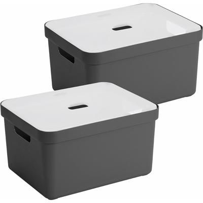 Sunware opbergbox met deksel - 2x - Sigma Home - kunststof - 32 liter - antraciet - opberg dozen/bak
