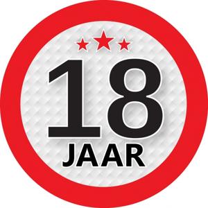 18 jaar leeftijd sticker - rond - Dia 9 cm - 18 jaar verjaardag/jubileum/leeftijd versiering