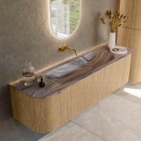 Badmeubel Mondiaz Kurve-Dlux | 160 cm | Meubelkleur Oak | Wastafelkleur Sombra | Solid surface | Wasbak midden spoelbak | Zonder kraangat(en) Badmeubel Mondiaz Kurve-Dlux | 160 cm | Meubelkleur Oak | Wastafelkleur Sombra | Solid surface | Wasbak midden spoelbak | Zonder kraangat(en)