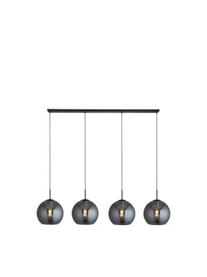 Hanglamp Amsterdam 4Lt - Black Metal & Smoked Glass