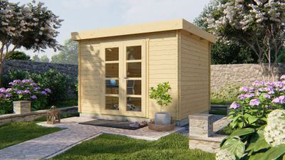 Tuindeco Hypermodern Blokhut 320x260 cm 28 mm vuren blank- Plat dak- Onbehandeld vurenhout- Tuindeco