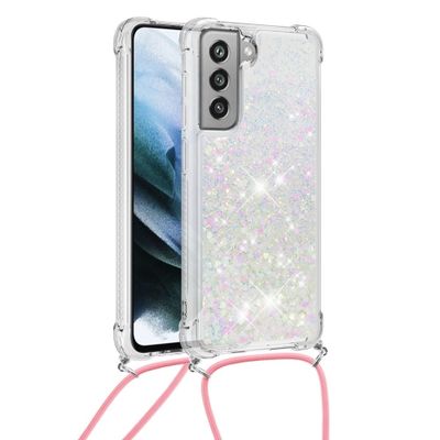 Lunso - Backcover hoes met koord - Samsung Galaxy S21 FE - Glitter Zilver
