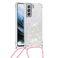 Lunso - Backcover hoes met koord - Samsung Galaxy S21 FE - Glitter Zilver