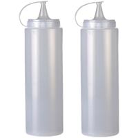 Doseerfles/sausfles - 2x - kunststof - met schenktuit - 700 ml - 21 cm