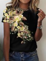 Casual Loose Floral Cotton-Blend T-Shirt - thumbnail