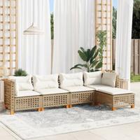 5-delige Loungeset met kussens poly rattan beige