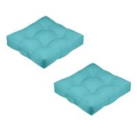Stof Textile Vloerkussen XXL - 2x - aqua blauw - polyester - 60 x 60 x 12 cm - vierkant