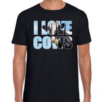 Tekst t-shirt I love cows met dieren foto van een koe zwart voor heren