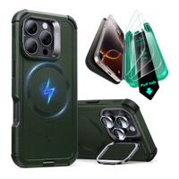 iPhone 16 Pro Max Cyber Tough Case with Stash Stand Protection Bundle Dark Green