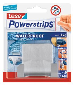 1x Tesa RVS dubbelehaak waterproof Powerstrips klusbenodigdheden 6 x 7 cm   -