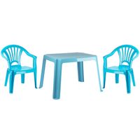 Kunststof kinder meubel set tafel met 2 stoelen licht blauw