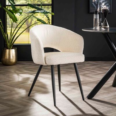 LifestyleFurn Eetkamerstoel 'Arnie' Bouclé, kleur Wit