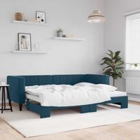 Slaapbank met onderschuifbed 80x200 cm fluweel blauw