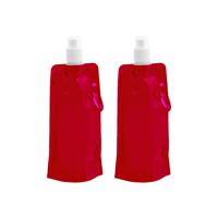 Drinkfles/bidon - 2x - rood - navulbaar - opvouwbaar met haak - 400 ml - festival/outdoor - thumbnail