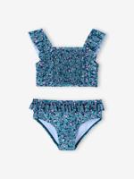 Badpak 2-delig meisjes bloemen smaragdgroen