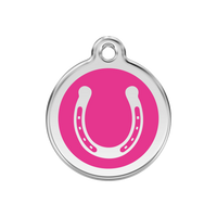 Horse Shoe Hot Pink roestvrijstalen hondenpenning medium/gemiddeld dia. 3 cm - RedDingo
