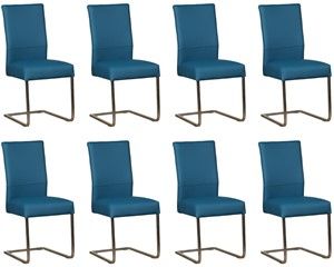 Set van 8 Blauwe leren industriële eetkamerstoelen Remix - poot vierkant rvs - Toledo Leer Turquoise (blauw leer)