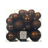 Decoris Kerstballen - 26x st - kunststof - kaneel bruin - 6-8-10 cm   -