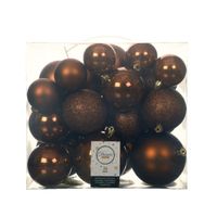 Decoris Kerstballen - 26x st - kunststof - kaneel bruin - 6-8-10 cm   - - thumbnail