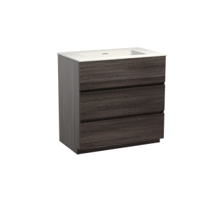 Storke Edge staand badmeubel 85 x 52 cm donkere eiken met Mata enkele wastafel in mat witte solid surface