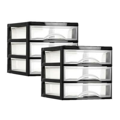 Plasticforte ladeblokje - organizer - 2x - 3 lades - transparant/zwart - L18 x B21 x H17 cm