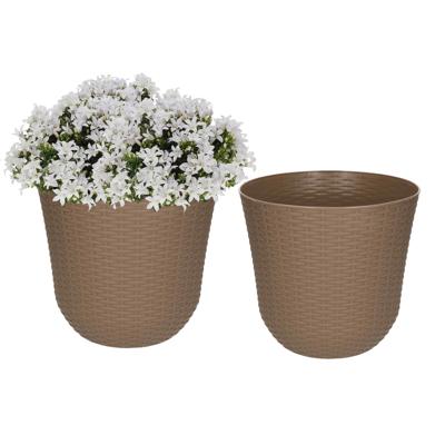 PlasticForte Bloempot - 2x - taupe - D25 x H23 cm - rotan kunststof - plantenpot