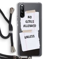 No Girls Allowed Unless: Sony Sony Xperia 10 III Transparant Hoesje met koord