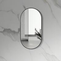 Badkamerspiegel Aloni 100x50 cm | Ovaal | Directe verlichting | Touch button | Met spiegelverwarming | Mat zwart